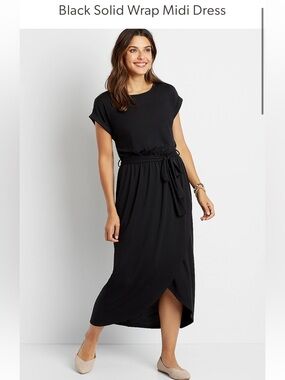 Maurice’s Black Wrap-Tie Midi Dress with Short cap Sleeves
